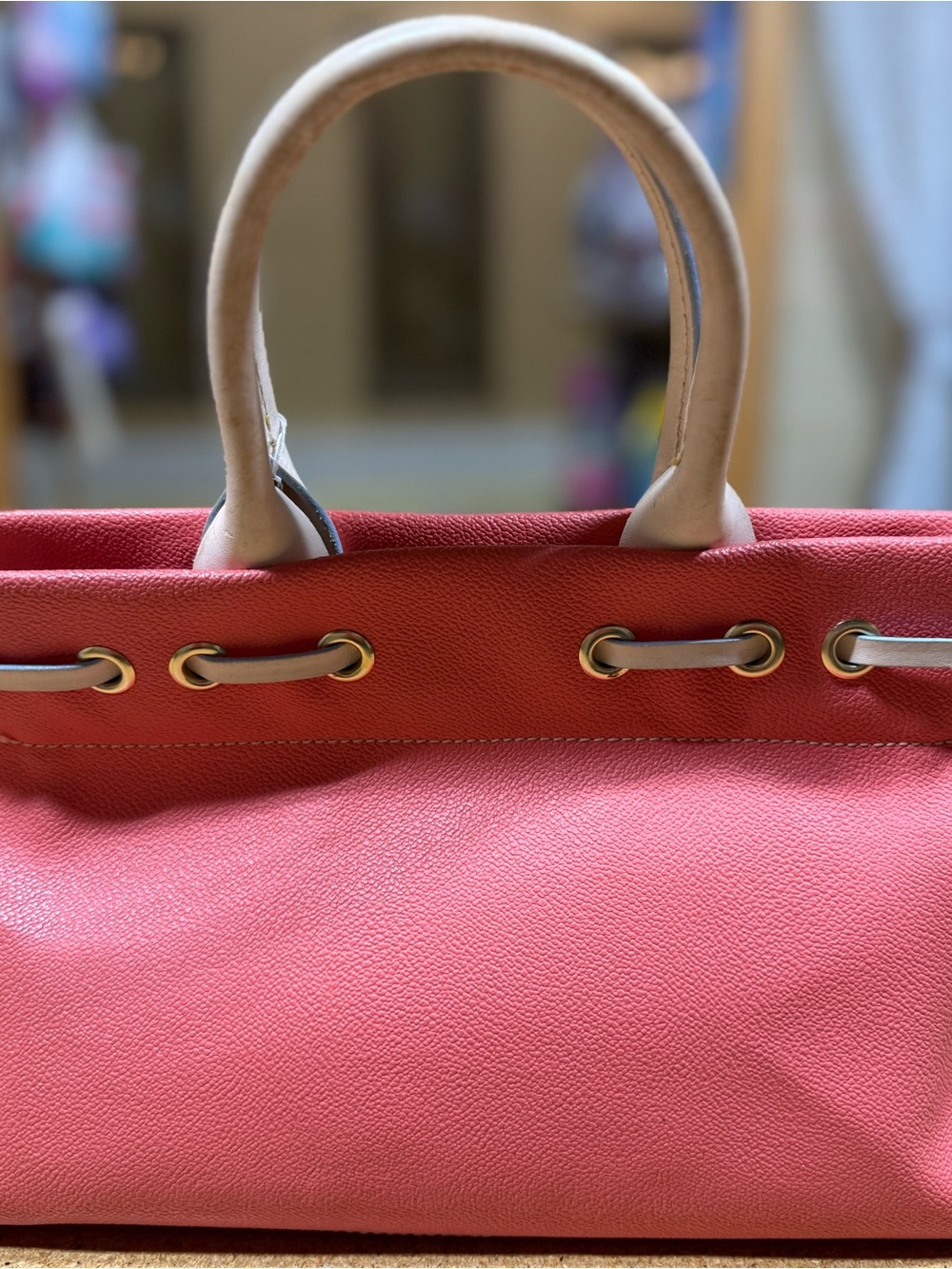 Dooney & Bourke Coral Pink Tote with Cream Handles - Picture 3 of 5